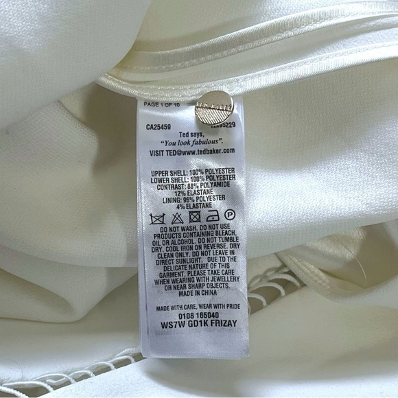 Ted Baker White Frizay Lace Bodice Pleated Tea Length Dress sz 2 - Picture 5 of 15